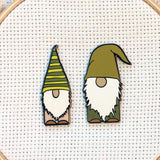 Gnomes Enamel Needle Minders | Scandinavian Christmas Elf Leprechaun Needleminder | Little Holiday Red Green Gnome Magnetic Needle Nanny