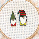 Gnomes Enamel Needle Minders | Scandinavian Christmas Elf Leprechaun Needleminder | Little Holiday Red Green Gnome Magnetic Needle Nanny