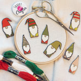 Gnomes Enamel Needle Minders | Scandinavian Christmas Elf Leprechaun Needleminder | Little Holiday Red Green Gnome Magnetic Needle Nanny