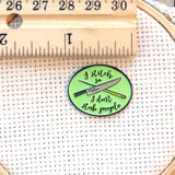I Stitch So I Don't Stab People Needle Minder with Knife and Sewing Needle| Funny Enamel Needleminder for Cross Stitch Embroidery Quilting