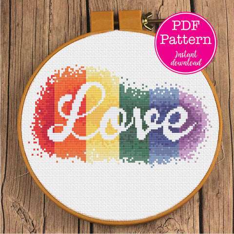 Rainbow Watercolor Love Valentine's Day Cross Stitch Pattern