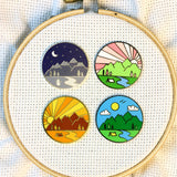 Four Seasons Magnetic Enamel Needle Minder (Set of 4)  Fall, Spring, Summer, Winter | Outdoor Mountains Travel Sunrise Sunset Needleminder