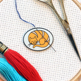 Handmade Hygge Magnetic Enamel Needle Minder-Set of 4: Tea Cat Mittens Scarf Bicycle | Knit Crochet Enjoy the Ride Time for Tea Needleminder