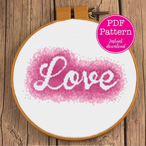 Watercolor Love Valentine's Day Cross Stitch Pattern