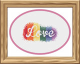 Rainbow Watercolor Love Valentine's Day Cross Stitch Pattern