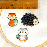 Crafty Woodland Creatures Needle Minders | Cute Stitching Hedgehog, Owl, Fox Needle Nanny | Cross Stitch or Embroidery Needle Holder Magnet