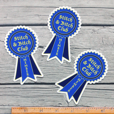 Stitch and Bitch Club Membership Ribbon Vinyl Laptop Stickers