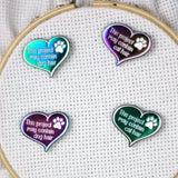 This Project May Contain Dog | Cat Hair Rainbow Anodized Needle Minders | Pet Lover Needleminder | Irredescent Heart Magnetic Needle Nanny
