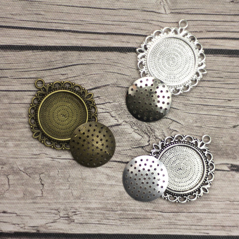 Empty Cross Stitch or Embroidery Pendants with Inserts- Set of 3