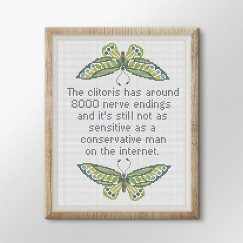 The clitoris has around 8000 nerve endings and it still isn't as sensitive as a conservative man on the internet Snarky Cross Stitch Pattern