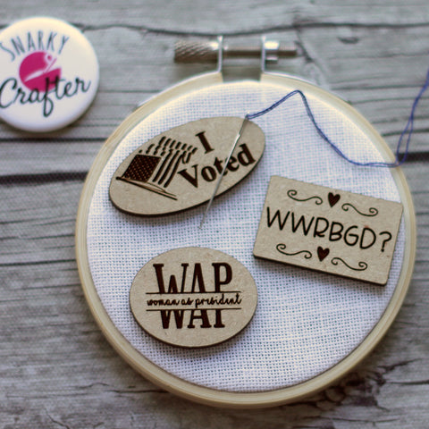 WWRGBD?, WAP: Woman As President, I Voted Flag Sticker Engraved Wooden Needle minders