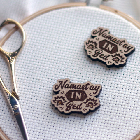 Namaste In Bed Engraved Wooden Needle Minders