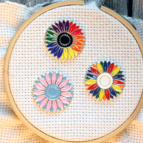 Charitable Rainbow Daisy Flowers Enamel Needleminders
