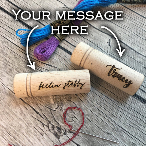 PERSONALIZED Embroidery Needle Case: Your message/name/phrase engraved on solid wood storage tube