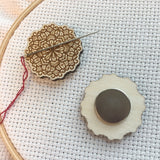 Floral Mandala Engraved Wooden Needle Minders