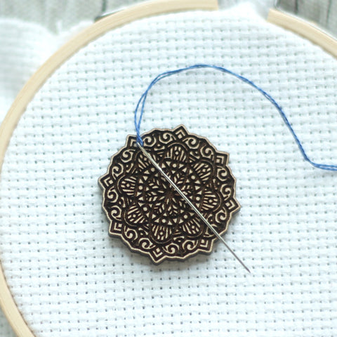 Pretty Mandala Engraved Wooden Needle Minders