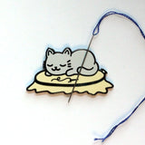 Sleepy Kitty On Embroidery Hoop Magnetic Enamel Needle Minder