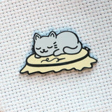 Sleepy Kitty On Embroidery Hoop Magnetic Enamel Needle Minder