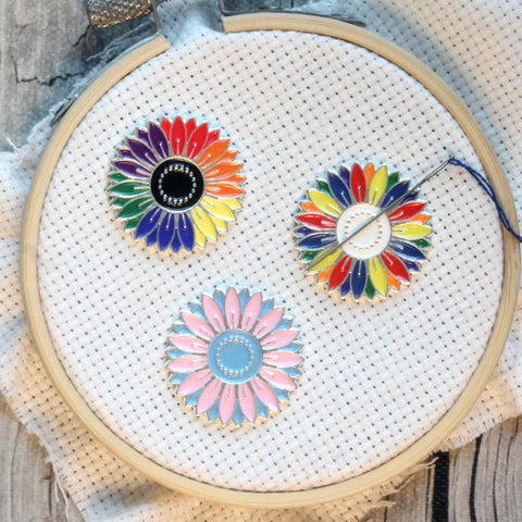 Charitable Rainbow Daisy Flowers Enamel Needleminders