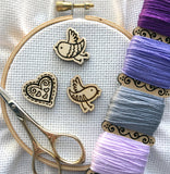 Little Love Birds (Set of 3) Engraved Wooden Needle Minders
