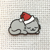 Sleepy Christmas Kitty Magnetic Enamel Needle Minder