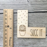 Pattern Marker & Needle Minder Bundle: "Succ It" Succulent Cactus Magnetic Engraved Wooden Cross Stitch Place Keeper