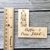 Pattern Marker + Needle Minder Bundle: "Coffee & Cross Stitch" Magnetic Engraved Wooden Place Keeper