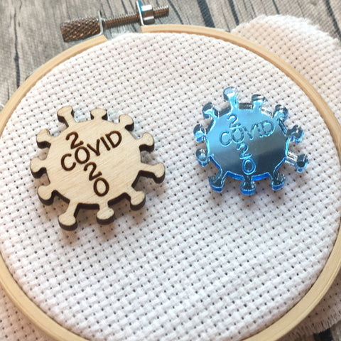 Corona Virus, Covid 19, 2020 Engraved Needle minders Acrylic or Wooden