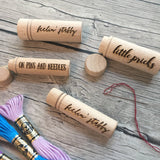 PERSONALIZED Embroidery Needle Case: Your message/name/phrase engraved on solid wood storage tube