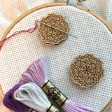 Floral Mandala Engraved Wooden Needle Minders