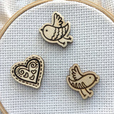 Little Love Birds (Set of 3) Engraved Wooden Needle Minders