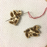 Pattern Marker & Needle Minder Bundle: "Merry Christmas" Holly Holidays Magnetic Engraved Wooden Cross Stitch Place Keeper