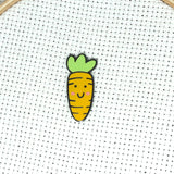 Happy Veggies Magnetic Enamel Needle Minders:  Cute Broccoli, Carrot, Eggplant, Tomato Needleminders