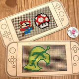 BUNDLE: Stitchable Wooden Video Game Handheld Console & Icon Needle Minder