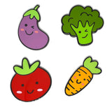 Happy Veggies Magnetic Enamel Needle Minders:  Cute Broccoli, Carrot, Eggplant, Tomato Needleminders