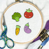 Happy Veggies Magnetic Enamel Needle Minders:  Cute Broccoli, Carrot, Eggplant, Tomato Needleminders