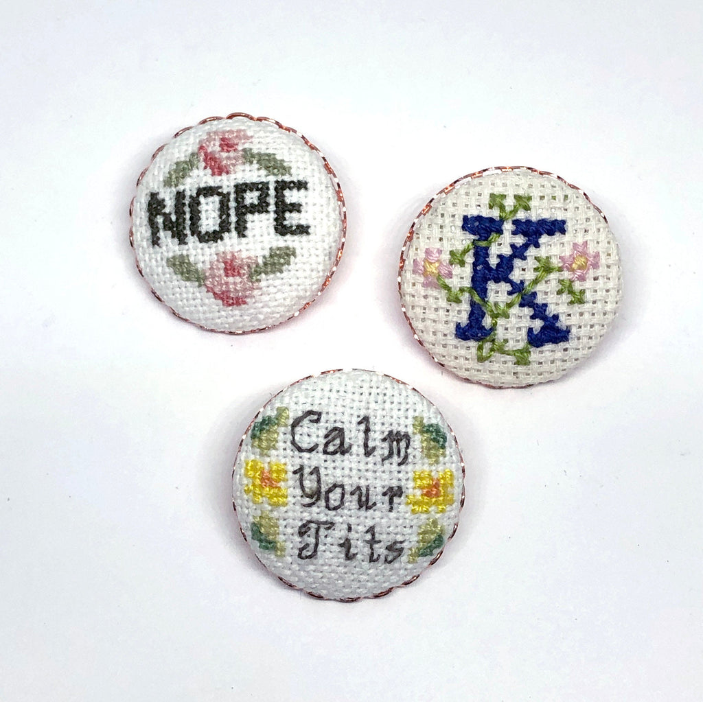 Scalloped Rose Gold Scalloped Empty Cross Stitch or Embroidery Brooches- Set of 3