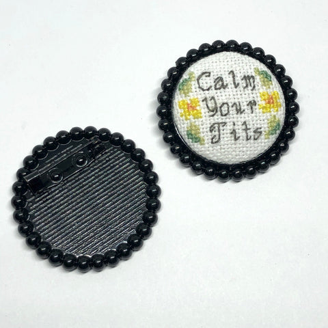 Cross Stitch or Embroidery Black Framed Brooch Blanks- Set of 2