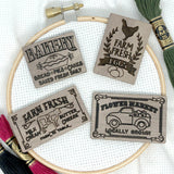 Vintage Farmhouse Inspired Needle Minders (Farm Fresh Eggs, Bakery, Flower Market Truck, Milk & Cream Cow)  Engraved Wooden Needleminders