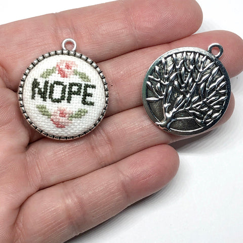 Stitchable Cross Stitch or Embroidery Pendants with Tree- Set of 2