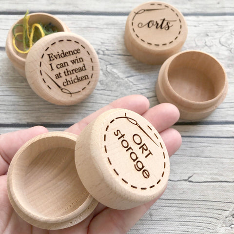 ORT Jar Engraved Thread Storage: Snarky Embroidery Cross Stitch Quilting Custom Solid Wood Scrap Floss