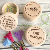 ORT Jar Engraved Thread Storage: Snarky Embroidery Cross Stitch Quilting Custom Solid Wood Scrap Floss