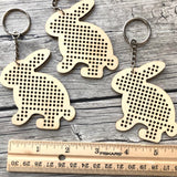 Stitchable Wooden Bunny Keychains (Set of 3) with sample patterns