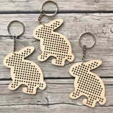 Stitchable Wooden Bunny Keychains (Set of 3) with sample patterns