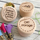 ORT Jar Engraved Thread Storage: Snarky Embroidery Cross Stitch Quilting Custom Solid Wood Scrap Floss