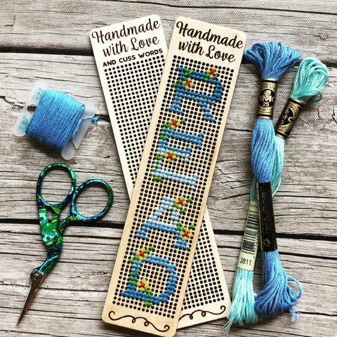 Stitchable Wooden Bookmarks "Handmade with Love (and cuss words)"