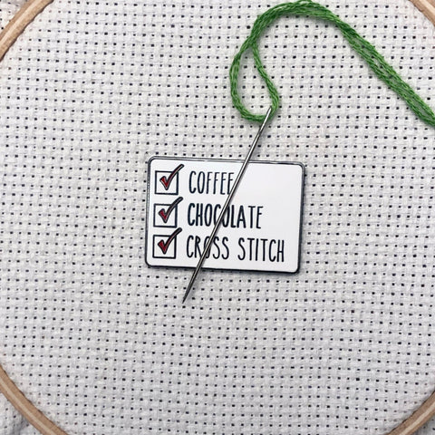 Coffee, Chocolate, and Cross Stitch Magnetic Needle Minder