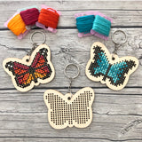 Stitchable Wooden Butterfly Keychains (Set of 3) with sample patterns