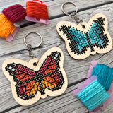 Stitchable Wooden Butterfly Keychains (Set of 3) with sample patterns