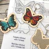 Stitchable Wooden Butterfly Keychains (Set of 3) with sample patterns